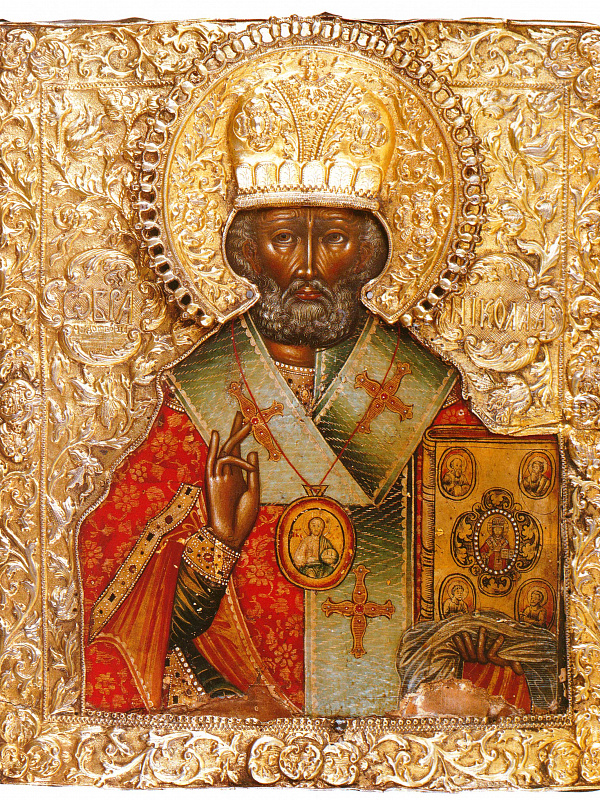 Святой Николай Чудотворец, икона в окладе (Костромская)  