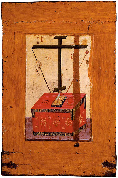 Престол, Голгофский крест и орудия страстей (двусторонняя икона)